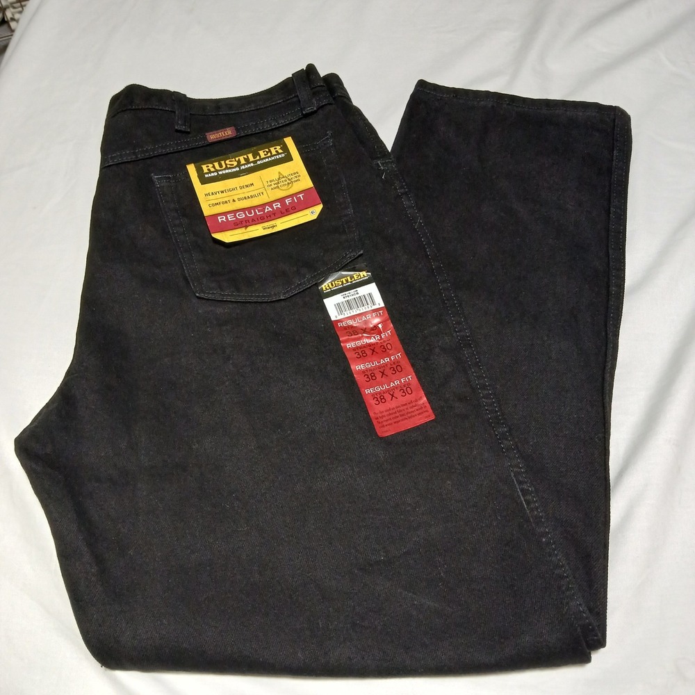 Rustler Regular Fit Jeans Straight Leg Heavyweight Denim Black‎ 38x30